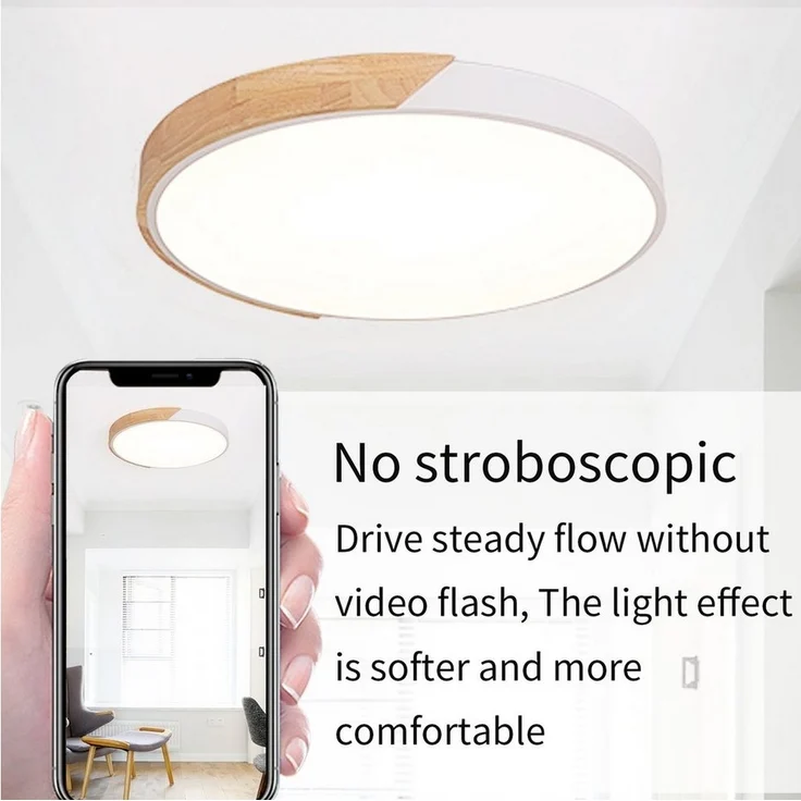 style home Deckenleuchte Runde LED Deckenlampe dimmbar mit Fernbedienung, Warmweiß bis Kaltweiß, 3000K-6000K, 36W Holz Lampe für Wohnzimmer Büro Schlafzimmer 40x40x4cm – Bild 2