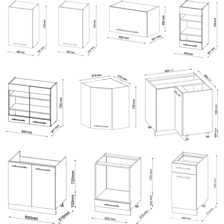 Eckküche Fame-Line Weiß Hochglanz/Anthrazit 190 x 46 cm ohne Arbeitsplatte Vicco – Bild 3