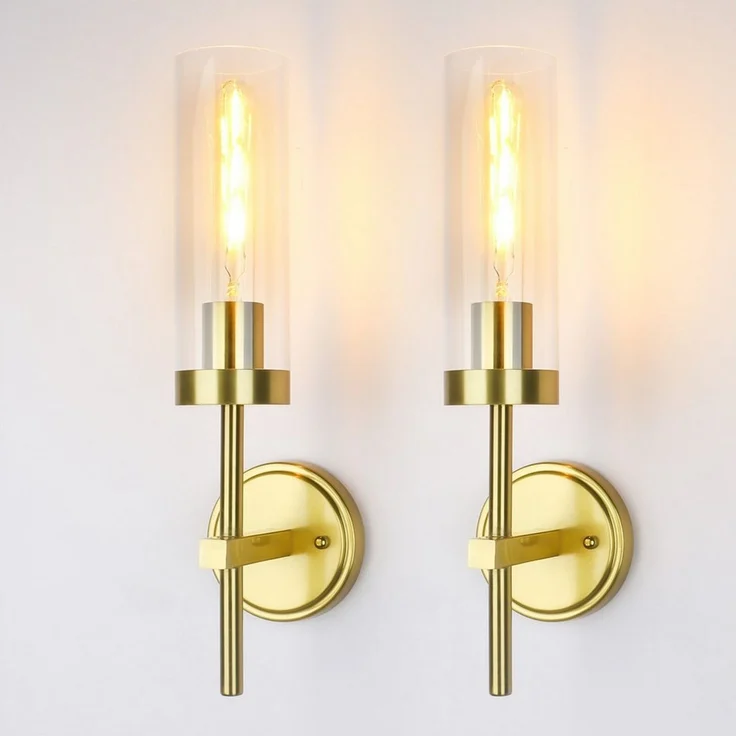POPOLIC Wandleuchte Badezimmer-Wandleuchten-Set (2 Stück), modernes Wandleuchten-Set, fest verdrahtet, Badezimmer-Waschtischleuchte, klares Glas, geeignet für Wohnzimmer, Flur, Spiegel, Schlafzimmer, Treppen – Bild 2