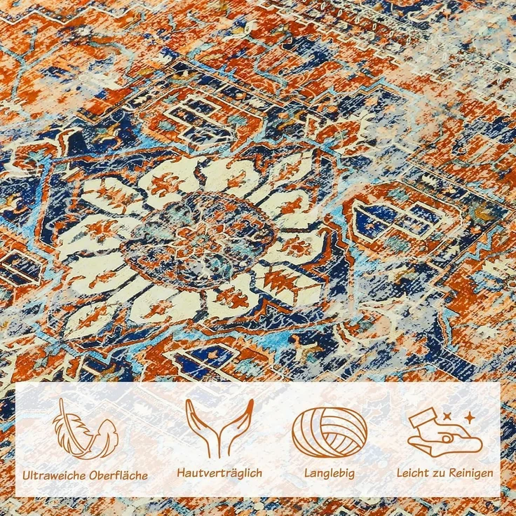 WONGS BEDDING Boho Teppich Orange Kurzflor Vintage Design 200x300 cm – Bild 8