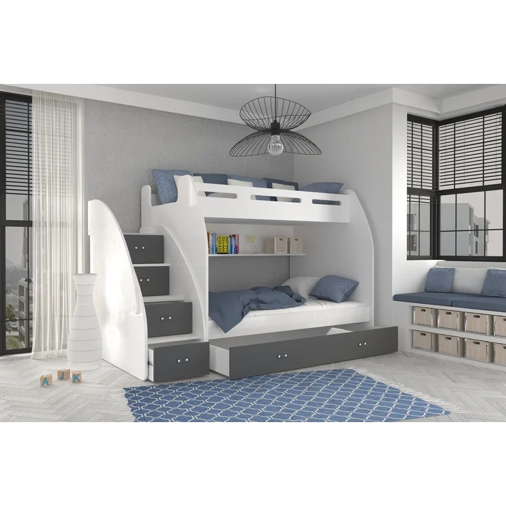thematys Etagenbett oben 90x200cm, mit Matratze, Grau – Bild 1