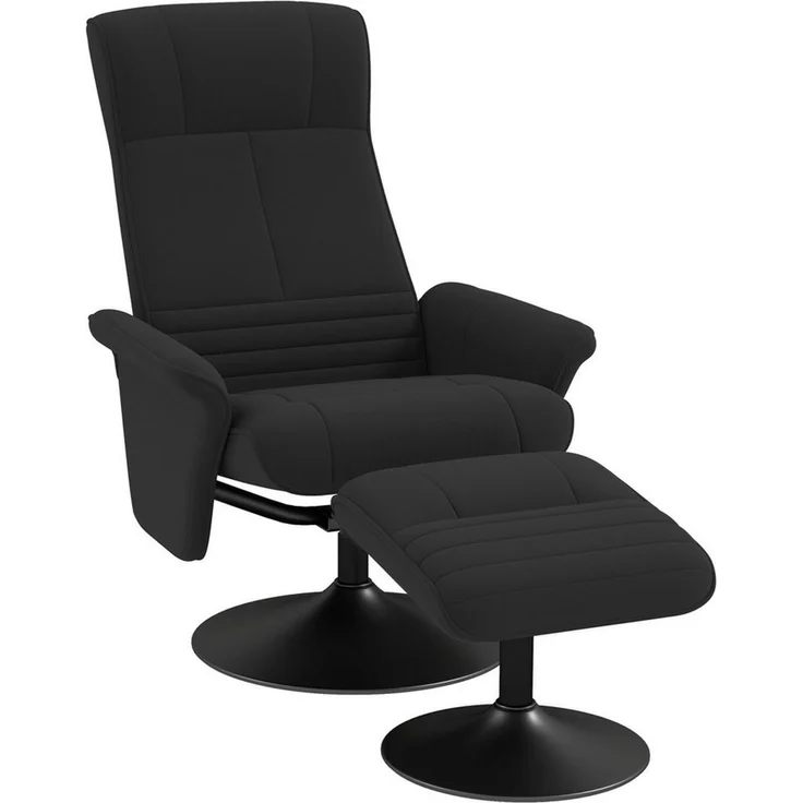 HOMCOM Relaxsessel mit Hocker Drehbarer Liegefunktion (Fernsehsessel, 2-St, TV-Sessel), für Wohnzimmer, Schlafzimmer, Mikrofasertuch, Schwarz