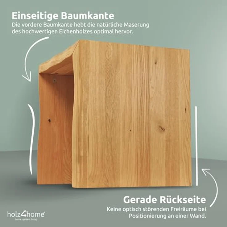 Massivholz Hocker mit Baumkante - Eiche - 40 x 40 x 45cm – Bild 6