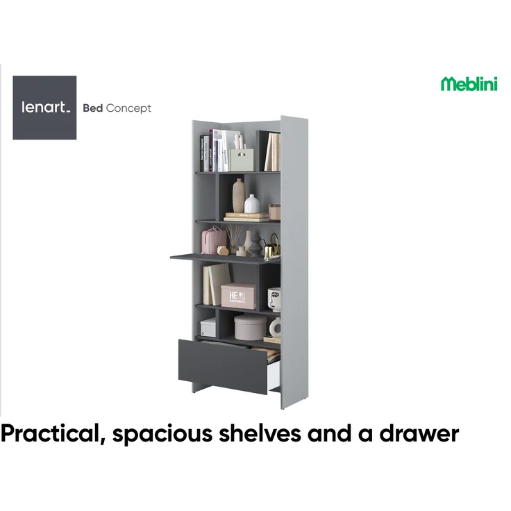 MEBLINI Schrank für Schrankbett Bed Concept - Hochschrank mit Regalen, Fächern und Schublade - BC-22 - Grau/Graphit – Bild 5