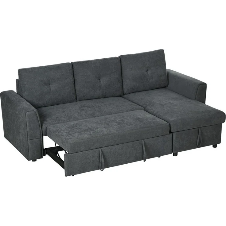 HOMCOM Ecksofa 3 Sitzer Couch mit Stauraum, Chaiselongue, Leinenoptik, Schlafsofa 1 Teile, Polstersofa für Wohnzimmer, Dunkelgrau – Bild 2
