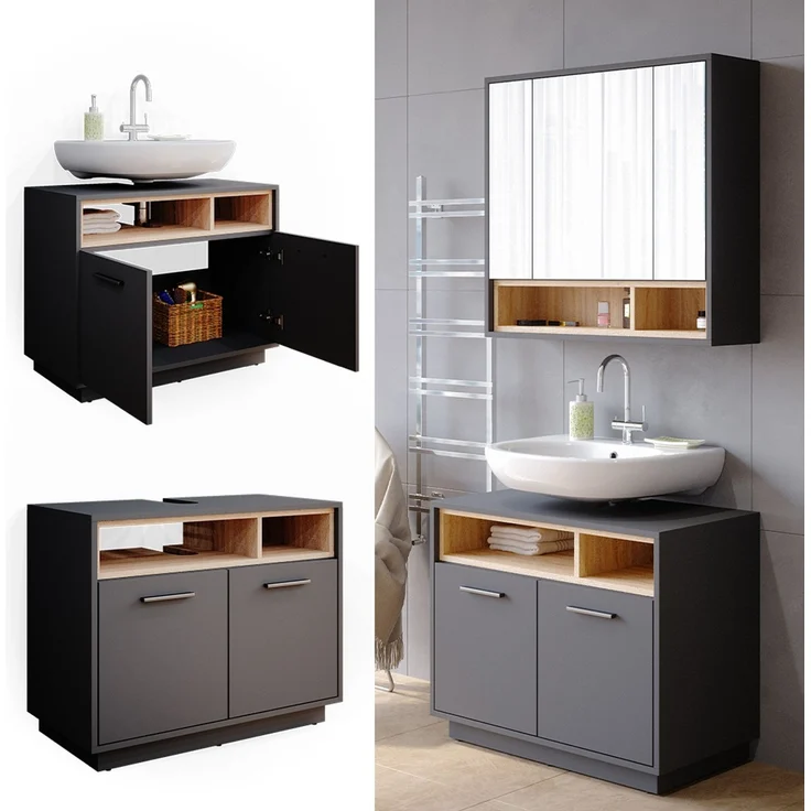 Vicco 'Beatrice' Waschtischunterschrank, Spanplatte, 80 x 64 x 40 cm, Anthrazit – Bild 2