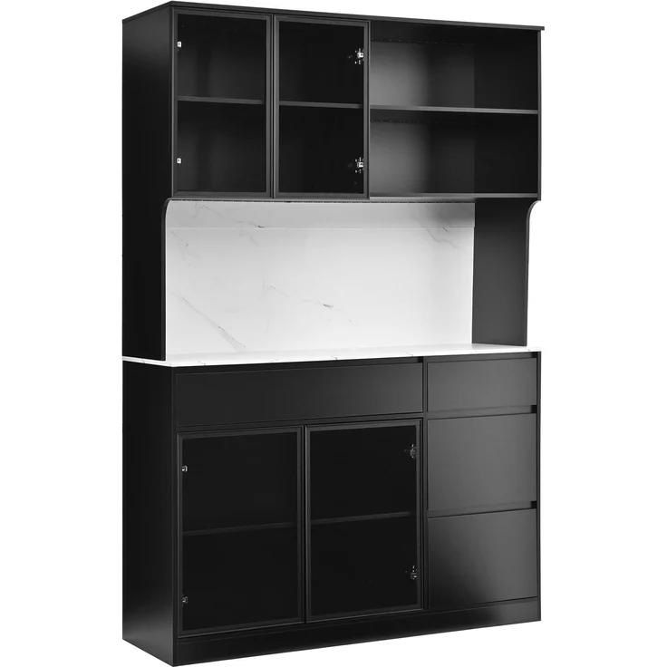 ZUBALIYA Vitrine, mit Schubladen, mit Stauraum, mit LED-Beleuchtung, H 180 × T 40 × B 120 cm, Schwarz / Weiß, MDF – Bild 16