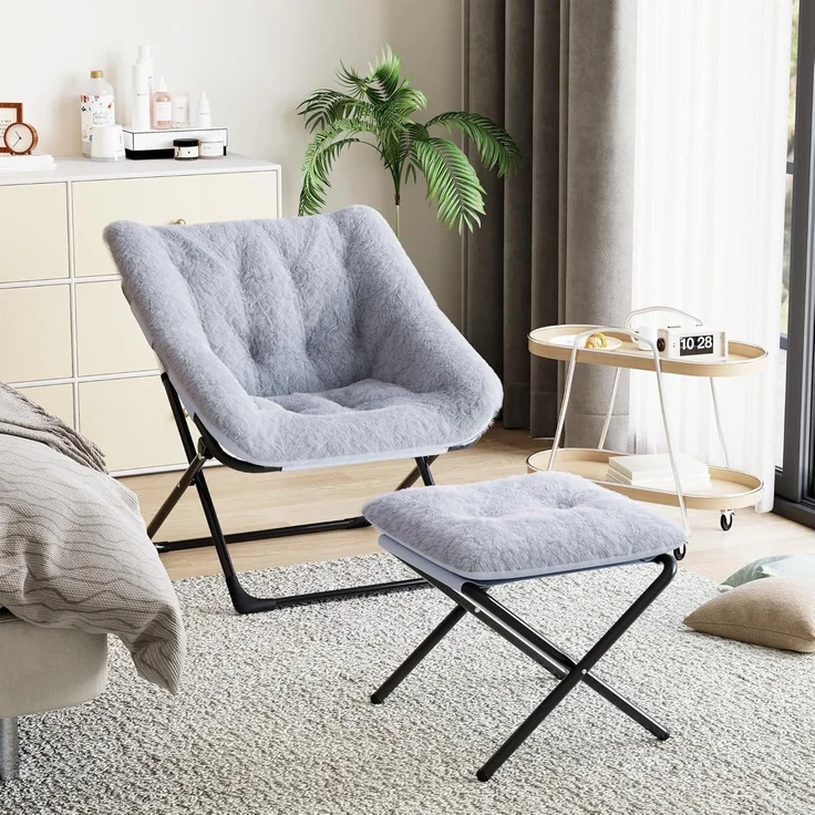 Sessel klappbar Lesesessel Fußhocker Erwachsene Wohnheim Grau – Bild 8