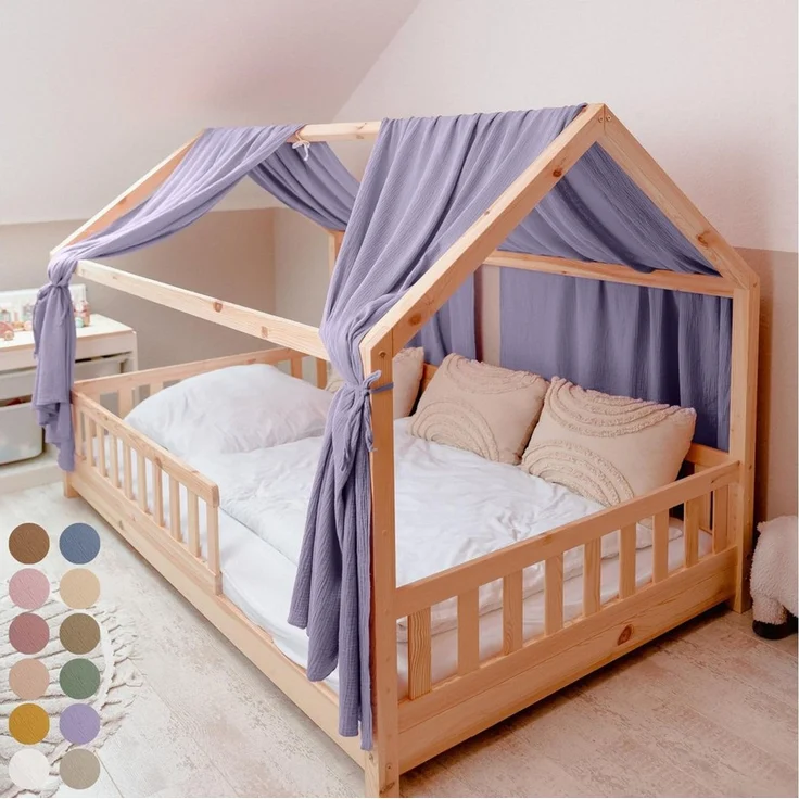 lilimaus Betthimmel Hausbetthimmel Baumwoll Musselin Betthimmel Kinder Hausbett 2er Set, Stilvolle Musselin-Deko für Kinderzimmer, ideal als Geschenkidee – Bild 5