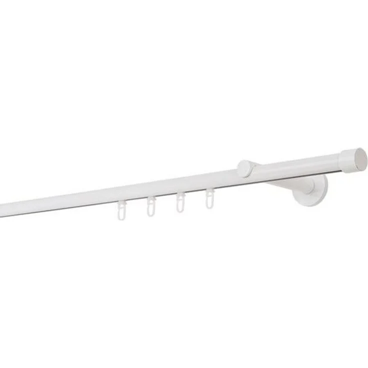 Gardinenstange auf Maß Innenlauf 20mm Cap 1-lauf Vorhangstange Wandträger 12cm Stilgarnitur Gleiter für Vorhänge - Weiß - 100cm – Bild 2