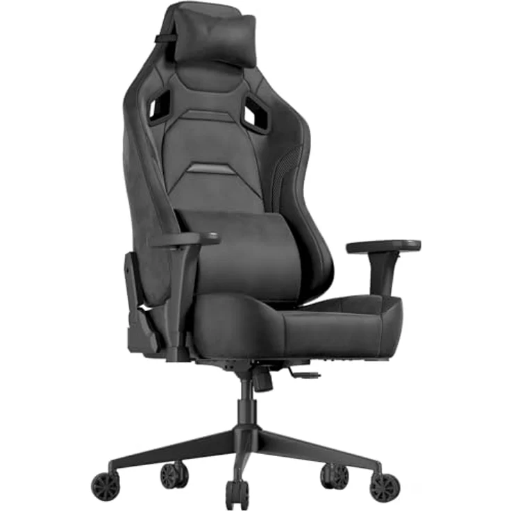 JUMMICO Veloursleder Gaming Stuhl,Bürostuhl Ergonomisch mit 3D Armlehnen,Schreibtischstuhl mit Wider Backrest for Gaming, Working,Studing,Gamer Stuhl Belastbarkeit bis 200 kg, Schwarz – Bild 1