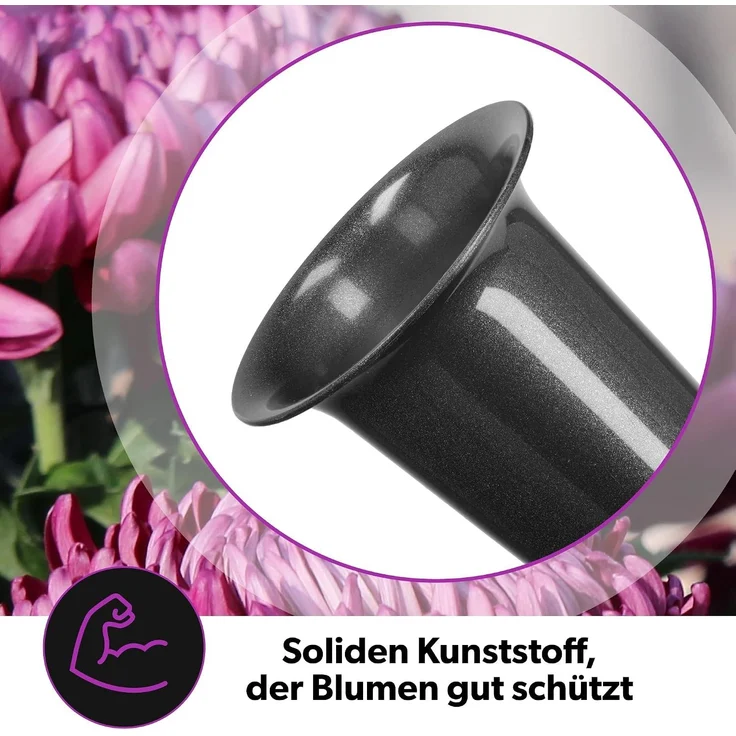 KADAX Vase, Fläschchen für Friedhof, 30 cm, künstliche Blumen, angetriebene Spitze, Graphit – Bild 4