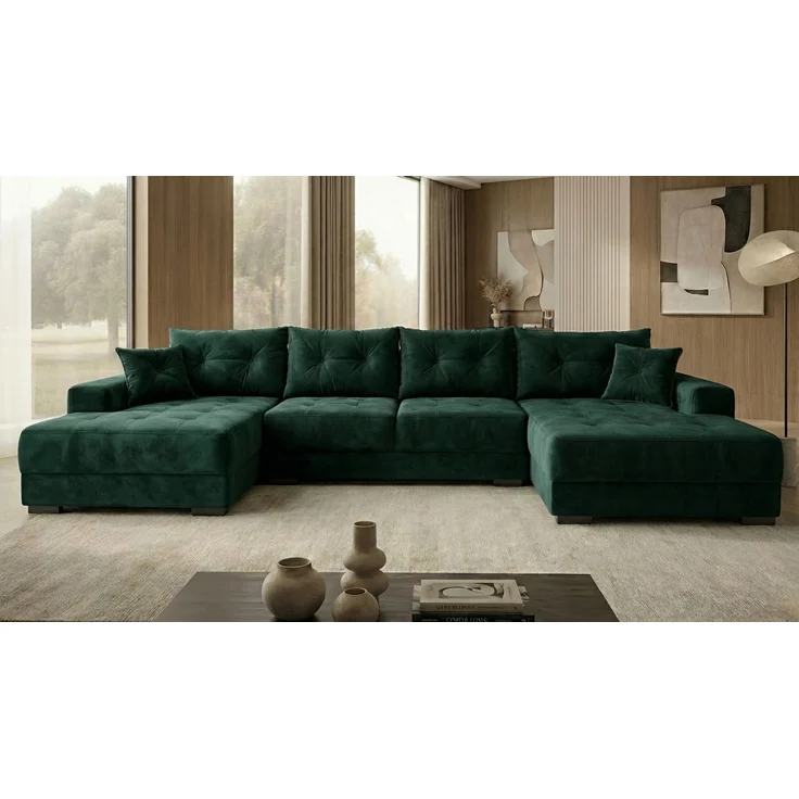 Ecksofa MODENA 320 cm x 185 cm – Stoff: VELUTTO Dunkelgrun 10 Farbe: Grün – Bild 3