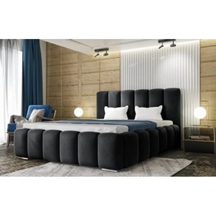thematys Polsterbett mit Bettkasten & Lattenrost Stauraumbett 140x200cm, Samt, Schwarz – Bild 7