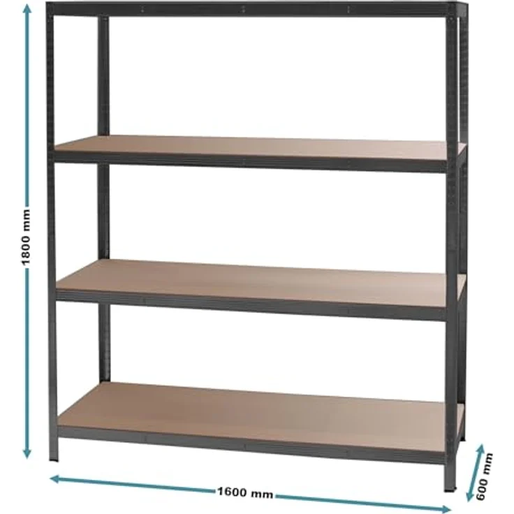 Wiltec Set 2X Schwerlastregal 160 x 60 x 180 cm, 175kg/Ablage, Steckregal schwarz aus Stahl, Lastenregal mit 4 Ablagen, Werkstattregal – Bild 4