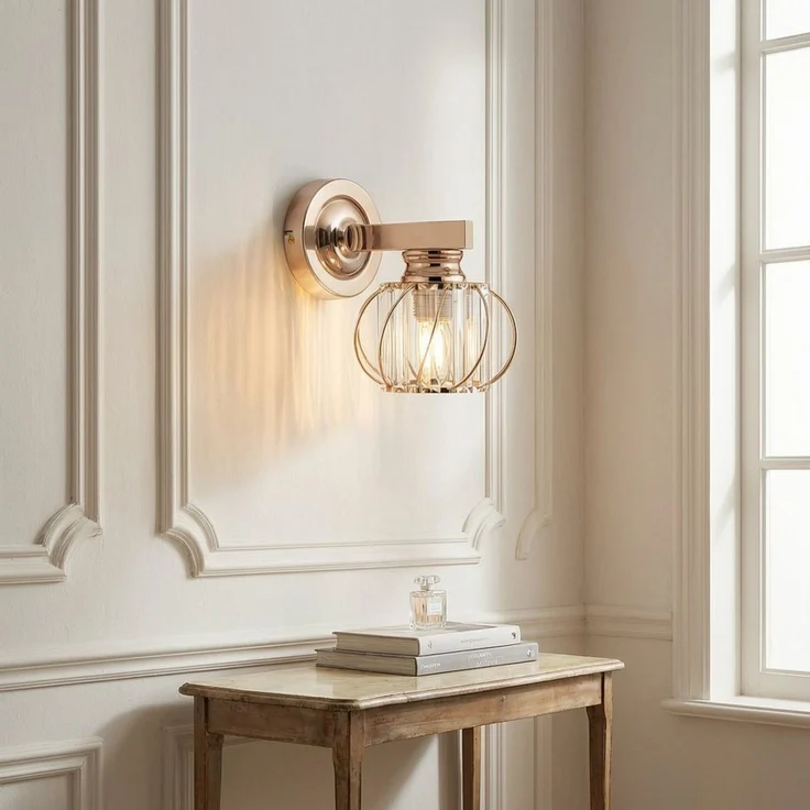 BlingBin Wandleuchte Goldene Kristall Innen,E27 Wohnzimmer Wandlampe Moderne, Gold Metall, ohne Leuchtmittel, Kristallwandleuchte für Wohnzimmer Korridor Esszimmer – Bild 2