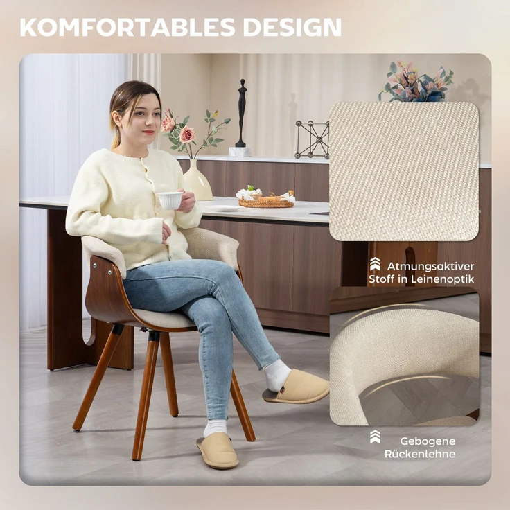 HOMCOM Esszimmerstuhl, Polyester, Schaumstoff, Beige, 62L x 55B x 75H cm – Bild 4