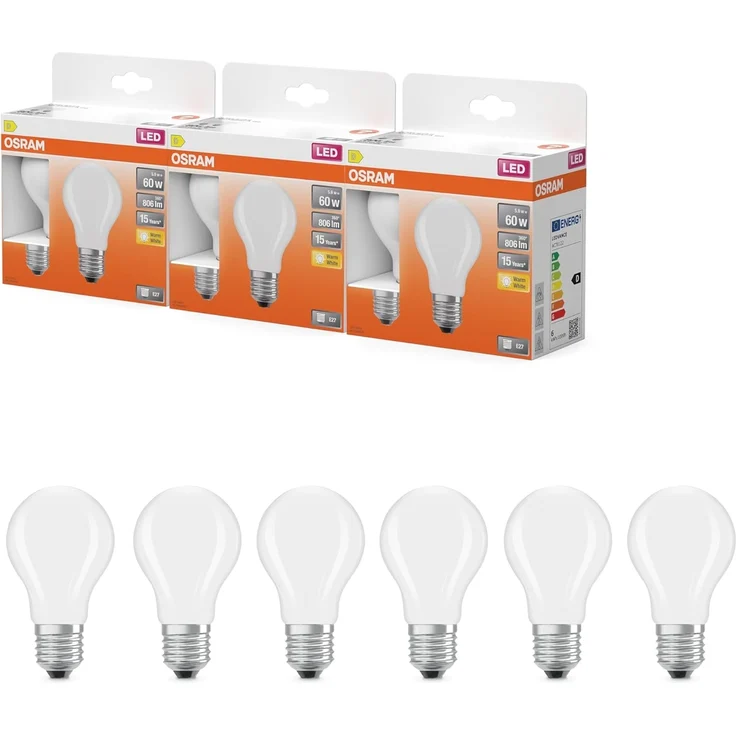 Osram LED-Lampe Star Kolbenform A60 Filament, 2700 K warmweiß, 5,9 W, E27, matt, 806 lm, 15.000h, für Decken- und Stehleuchten, blendfrei, Warmweiss