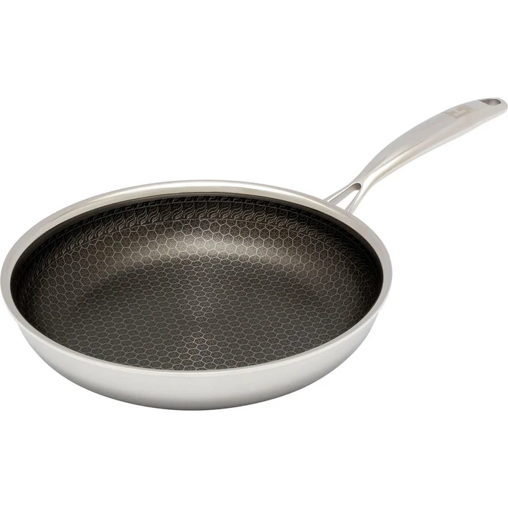 HENSSLERS Pfannen-Set, Edelstahl (Set, 7-tlg, je 1 Pfanne Ø 20/24/28 cm, je 1 Kochtopf Ø 20/24 cm), 3-Schicht Material, Wabenstruktur und Antihaftbeschichtung, Induktion – Bild 2