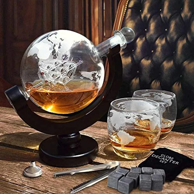 Mikamax Dekanter Weltkugel Whiskey Dekanter mit zwei Gläsern – Bild 7