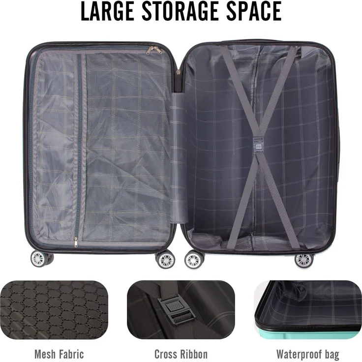 Todeco Mittelgroßer Koffer Trolley 68cm, Zwillingsrollen Reisekoffer Koffer Trolleys, 4 Rollen Leicht Hartschale aus ABS Aufgabegepäck, 68x45x26cm, 66 Liter, Helles Kieferngrün – Bild 3