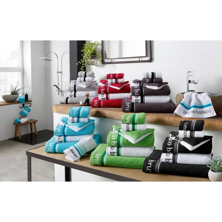 Bruno Banani Handtuch Set Maja, 1 Duschtuch, 2 Handtücher, 2 Gästehandtücher, 2 Waschhandschuhe, Walkfrottee (Set, 7-St), mit Bordüre und Markenlogo, 7 teiliges Handtücher Set, 100% Baumwolle – Bild 2