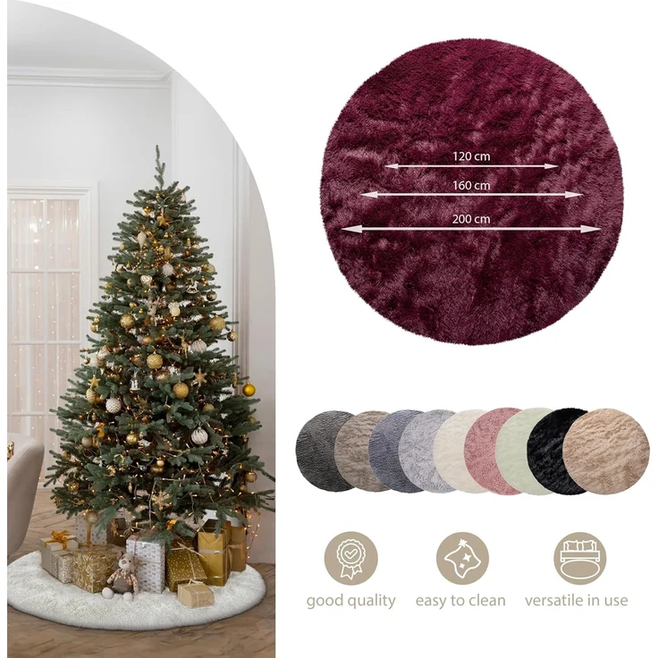 Paco Home Hochflor Teppich Wohnzimmer rutschfest Fellteppich Shaggy Flauschig Weich Modern Kunstfell Fell Imitat Einfarbig, Grösse:120 cm Rund, Farbe:Grau – Bild 2
