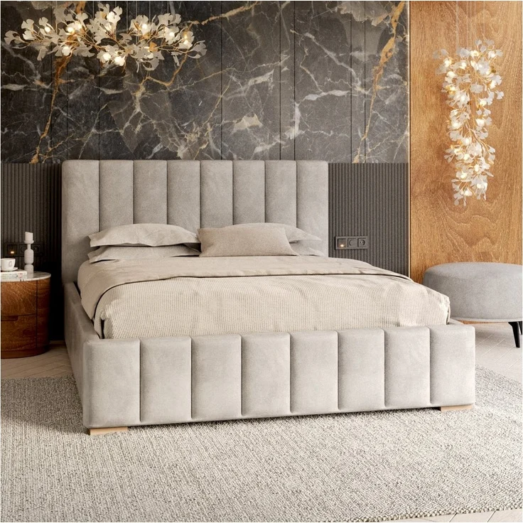 FDM Polsterbett modern mit Bettkasten MADE IN EU - mit hochwertigem Velours Bezug (verfügbar 90x200 120x200 140x200 160x200 180x200cm, Bettrahmen, Bett, mit großen gepolsterten Kopfteil, mit Bettkasten zum aufklappen), Hebbarer Metallrahmen, Bettkasten... – Bild 5