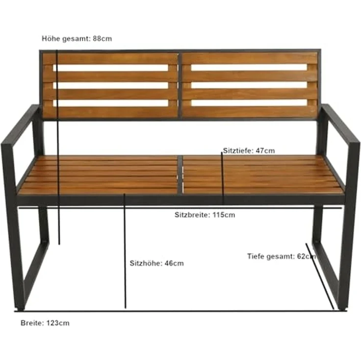 DEGAMO Garten-Essgruppe RAGUSA (1x Bank, 2x Sessel, 1x Tisch), (4-tlg), Metall anthrazit + Akazie, modernes Design – Bild 6