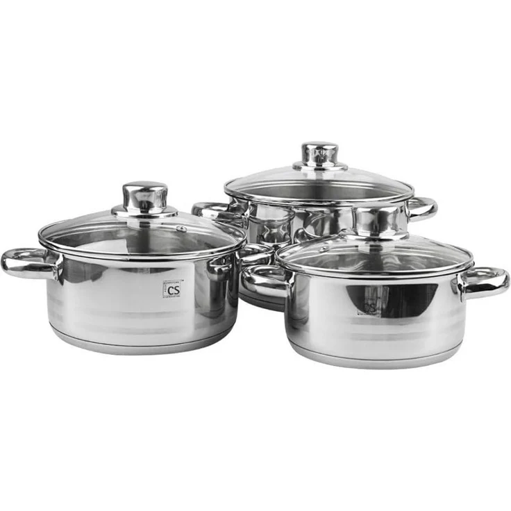 CS Koch-Systeme Topf-Set BELM, Edelstahl (Set, 7-tlg, je 1 Kochtopf 16/18/20 cm, 1x Stielkasserolle 16 cm), mit Glasdeckel, Induktion – Bild 8