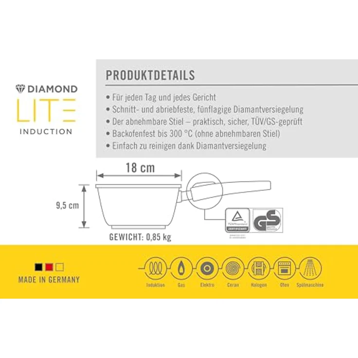 WOLL Kochtopf Guss-Stieltopf Diamond Lite 18 cm, Aluminiumguss, Induktionsgeeignet – Bild 9
