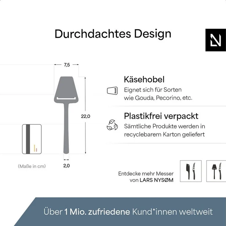 LARS NYSØM Käsemesser Skrælle, Edelstahl Käseschäler mit ergonomischem Griff – Bild 3
