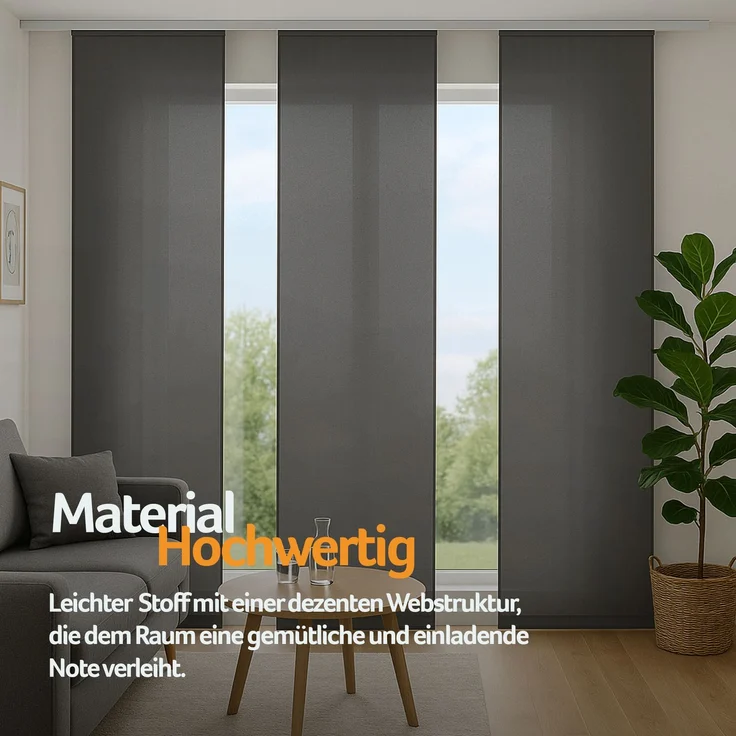 Flächenvorhang mit Klettband, Paneelwagen und Schleuderstab, ( BxL ) 60x245 cm in , blickdichte Schiebegardine mit Klett in vielen Farben Anthrazit – Bild 4