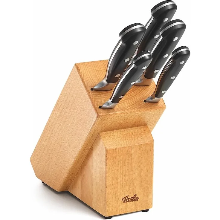 Fissler Alaska Holzmesserblock bestückt 6-tlg, Messerset, Holzblock, Chrom-Molybdän-Vanadium-Stahl, Braun, 088 312 06 000 0
