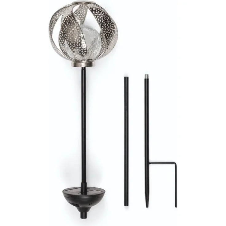 Online-Fuchs Gartenstecker aus Metall mit Glaskugel in Bruchglasoptik und LED-Solarbeleuchtung (Silber oder Gold, warmweiße Beleuchtung oder seichter Farbwechsel) beeindruckende Dekoration für Ihren Garten, Terrasse oder Balkon – Bild 3