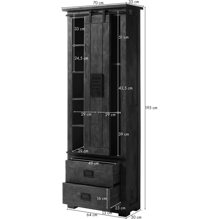 Schrank Mango 70x35x195 natur lackiert RAILWAY #184 – Bild 8