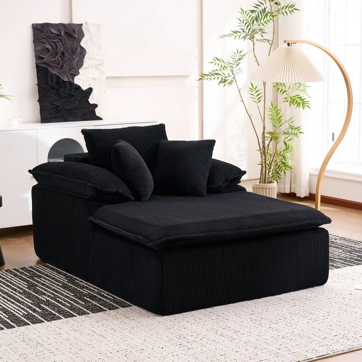 Großes Cord Sofa Cloud Form, rahmenloses Loungesofa,High-Density Schaum, kein Aufbau, 177x122 cm,ergonomisch,weich,Schwarz – Bild 1