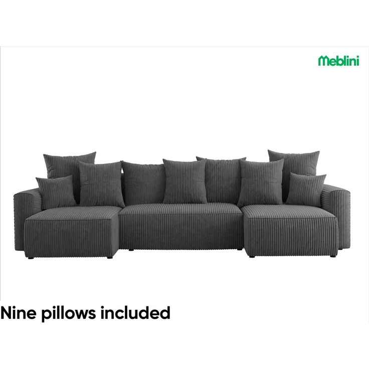 MEBLINI Schlafcouch mit Bettkasten - 312x142x73cm - Dunkelgrau Cordstoff - DAVE - Ecksofa mit Schlaffunktion - Sofa mit Relaxfunktion und Kopfstützen - Couch U-Form - Eckcouch - Wohnlandschaft – Bild 6