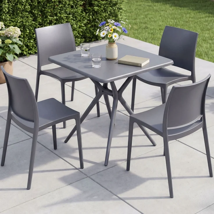 Gartenmöbel-Set GRETA mit 4 Stühlen - 156x156x81cm, Kunststoff, Dunkelgrau | Balkonset Gartenset Tisch mit Stühlen Bistroset Outdoor – Bild 4