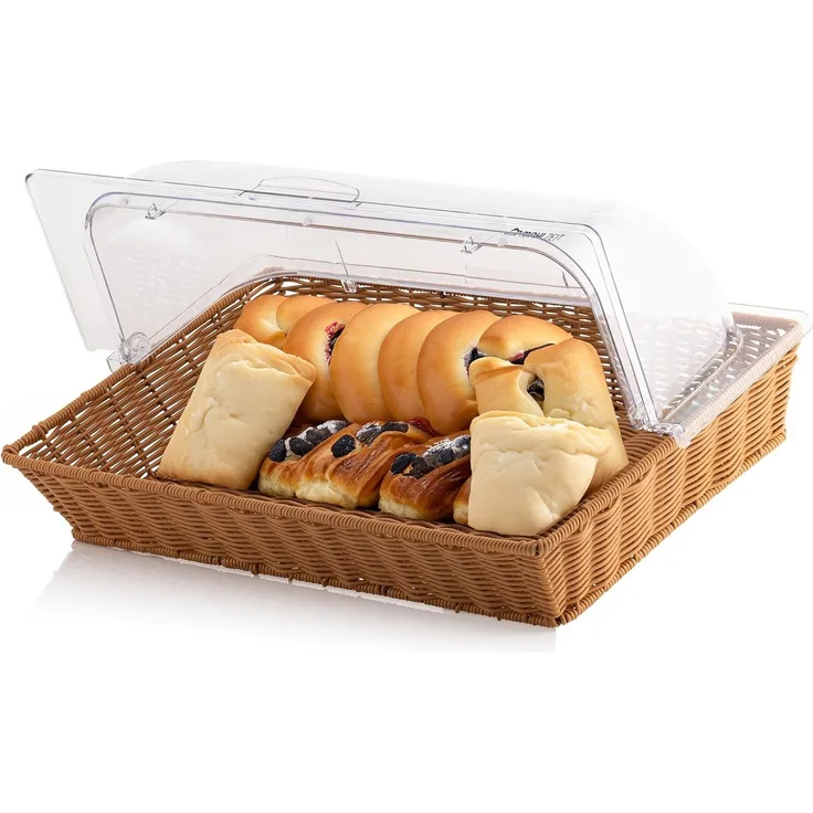 Mahlzeit Brotkorb Rattan, mit Rolltop-Deckel, 53,5 x 33 x 25 cm, geflochtener Korb, Kunststoff