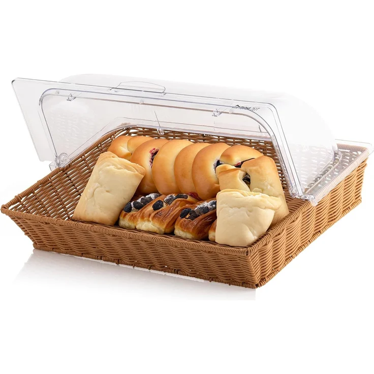 Mahlzeit Brotkorb Rattan, mit Rolltop-Deckel, 53,5 x 33 x 25 cm, geflochtener Korb, Kunststoff – Bild 1