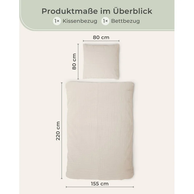 Laynenburg Bettwäsche Musselin aus 100% Baumwolle in 135x200 oder 155x220 cm, atmungsaktiv & bügelfrei – 3 lagig mit Reißverschluss & Haltebändern – Bild 2