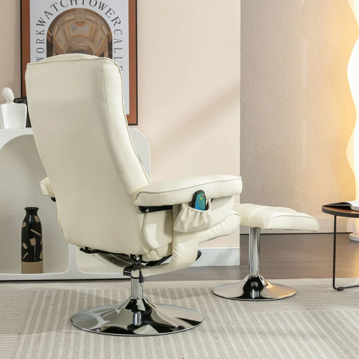 Massagesessel mit Heizfunktion & Fußhocker, verstellbare Rückenlehne bis 135°, Kunstleder Relaxstuhl mit 360° Drehung,Beige – Bild 6