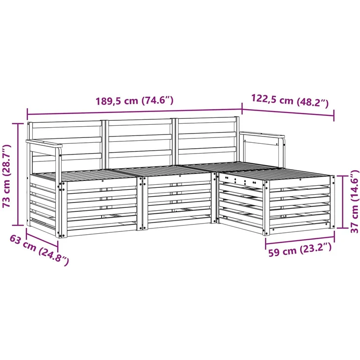 vidaXL Outdoor-Sofagarnitur 4 stk. 4-Sitzer Natur Massivholz Akazie 3374594 – Bild 8