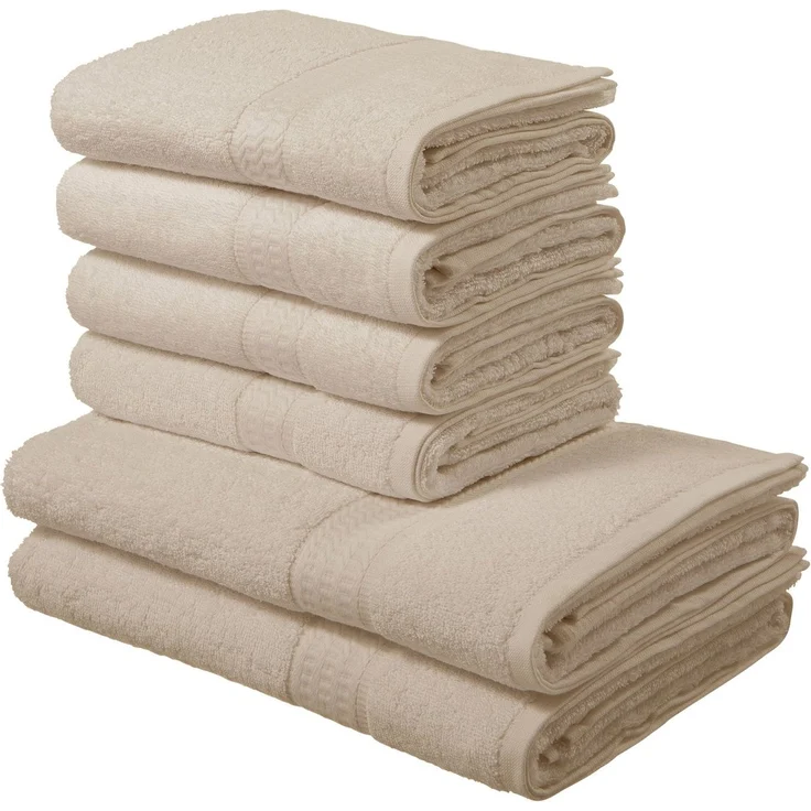 OTTO home Handtuch Set Juna, 6-tlg, 2 Duschtücher (70x140) 4 Handtücher (50x100), Walkfrottee (6-St), 100% Baumwolle, Handtuch-Set mit Bordüre, Uni-Farben, weich – Bild 5