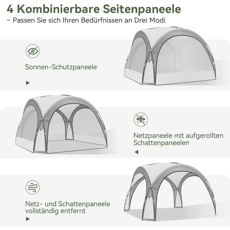 Aoxun Event Shelter Pavillon mit Seitenwänden, Strandzelt Partyzelt, Veranstaltungszelt mit Türen und Fenstern, Wasserdicht (2000 mm), UPF 50+, 3,5X 3,5X 2,3m, Grau – Bild 3