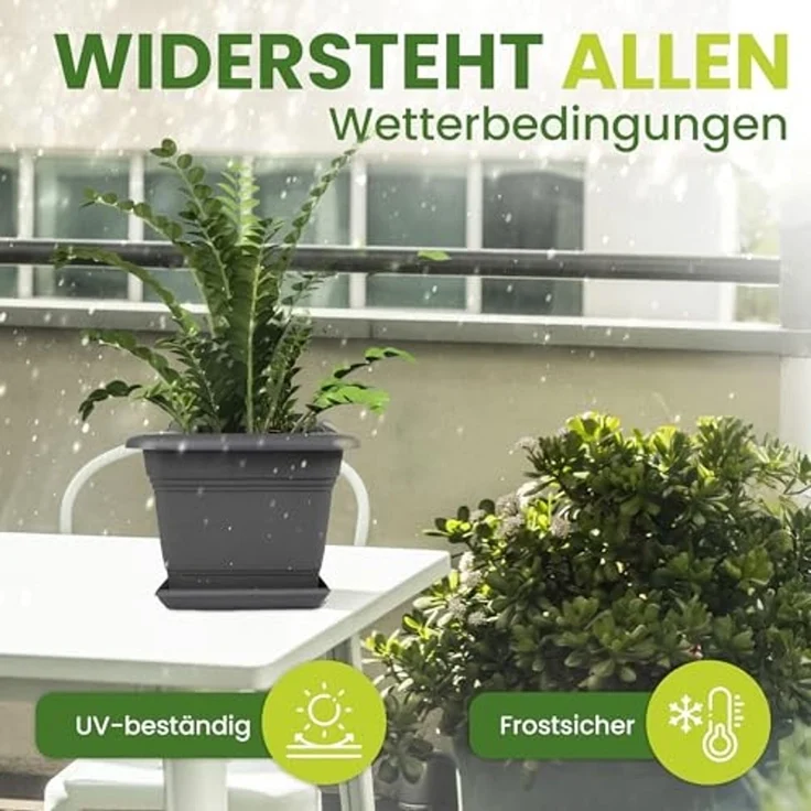 2friends Pflanzkübel 4er Set Anthrazit Pflanzkübel Eckig Blumentopf mit Untersetzer (28T x 28B x 22H cm), Stabile Kübel mit Ablaufsystem für Balkon & Garten – Bild 6