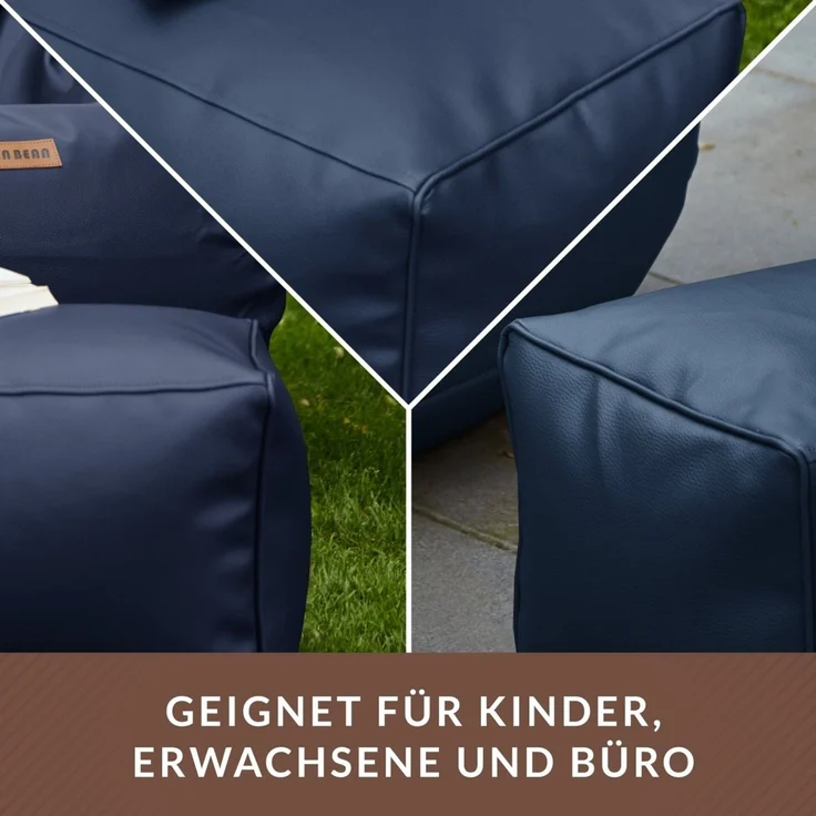 Green Bean® Sitzhocker aus Kunstleder - Pouf mit EPS Perlen Füllung - 70 x 33 x 28cm - perfekte Ergänzung zum Sitzsack - Dunkelblau – Bild 3