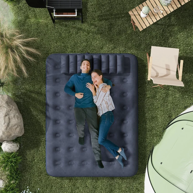 Luftmatratze für 2 Personen, mit Handpumpe, weich & robust, 203x152x22cm, Blau--Blau--22x152x203cm--YOUDENOVA – Bild 3