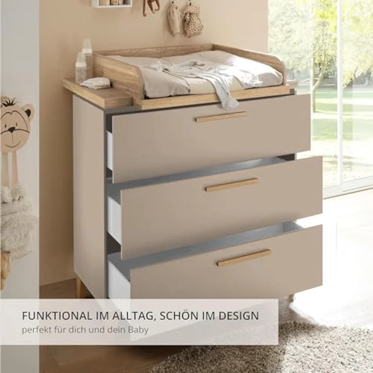 Stella Trading Hilda PEPPINI Kommode inkl. Wickelaufsatz mit 3 Schubkästen in Mauvella Oak – praktisches & modernes Babyzimmer-Möbel – 120 x 108,7 x 77 cm (B/H/T) – Bild 5